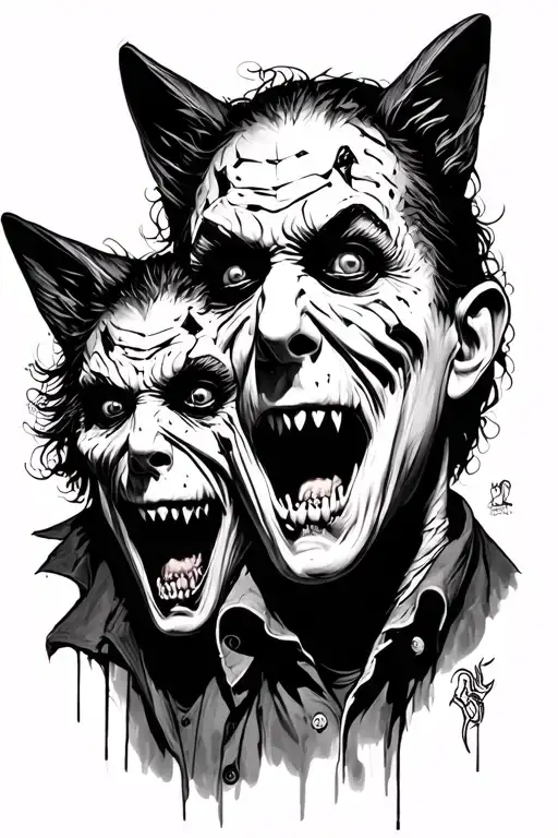 exorcist, freddy Krueger, and the jackal faces tattoo design idea