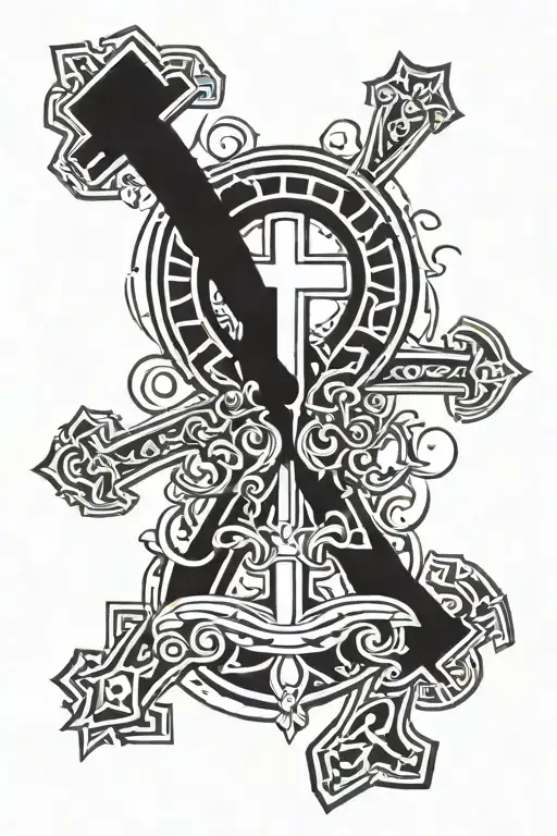 los angels hints, catholic cross, and filipino tribals surrounding it tattoo design idea
