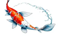 Minimalist tattoo design of a koi fish, clean line art, smooth and elegant outline, no eyes, no shading, no inner detail tattoo design idea