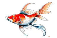 Minimalist tattoo design of a koi fish, clean line art, smooth and elegant outline, no eyes, no shading, no inner detail tattoo design idea