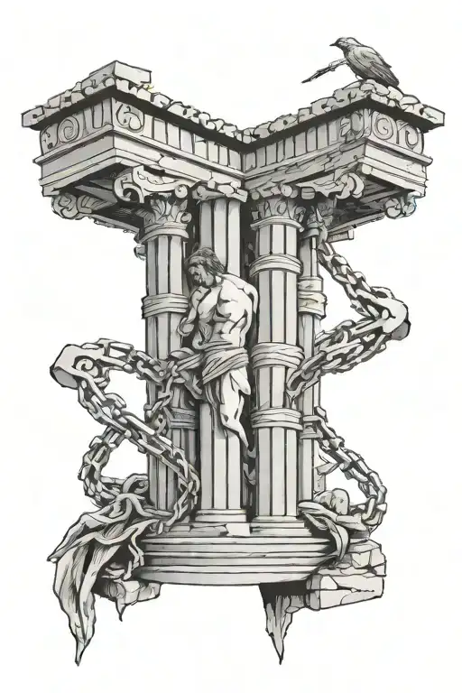 acropolis with a knife and brass knuckle and a barbed wire around it  tattoo design idea