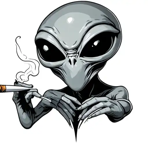 2'' alien smoking a joint tattoo design idea