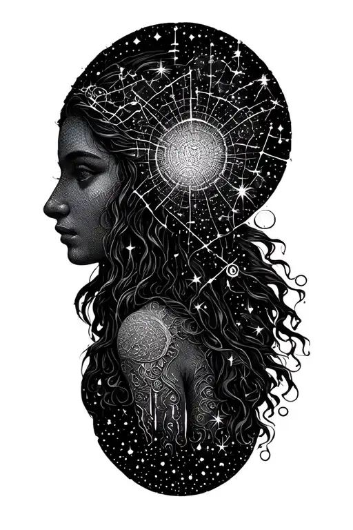 Constellation of Virgo made up of intricate dotwork tattoo design idea