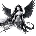 beautiful arch angel warrior woman tattoo design idea