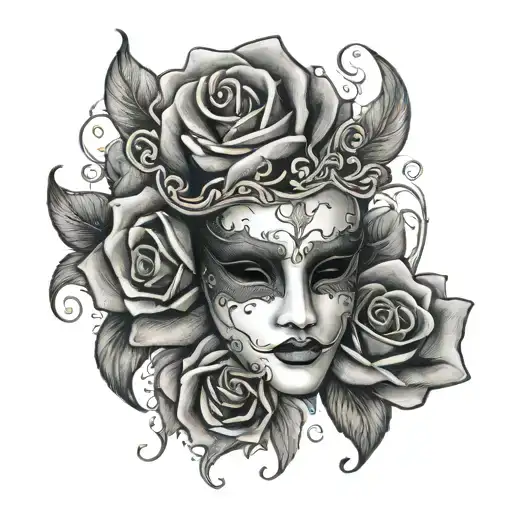 the phantom of the opera mask and rose tattoo design idea