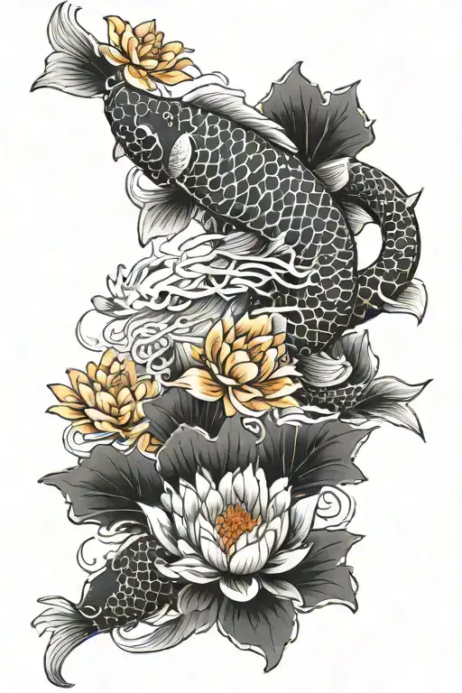 koi carp dragon lotus flower tattoo design idea