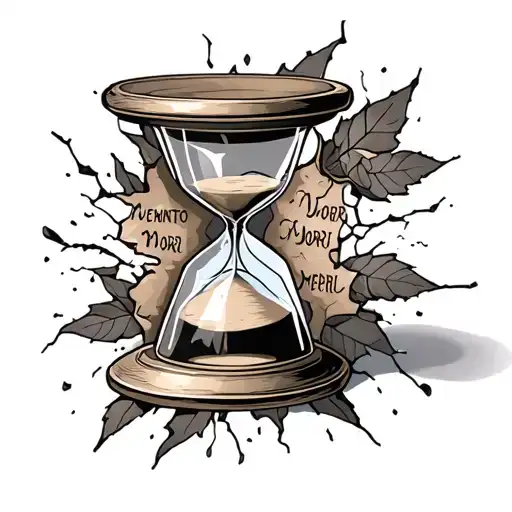 Hourglass Cracked with words Memento Mori written on it  tattoo design idea