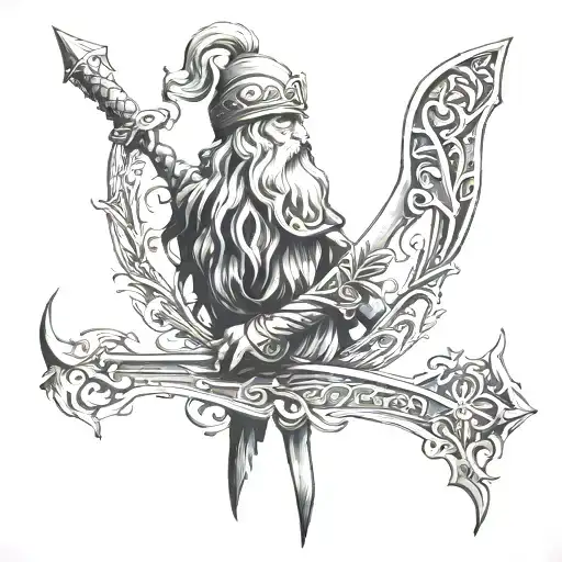 odin's spear with friggs distaff  tattoo design idea