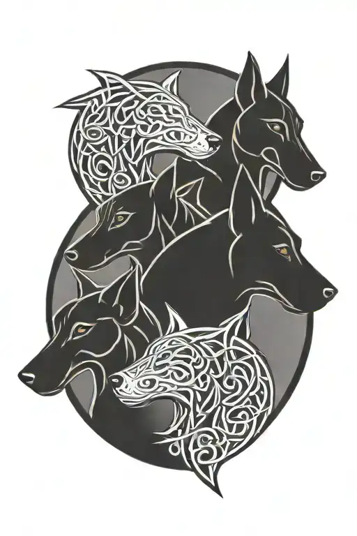 celtic hounds circle shape tattoo design idea