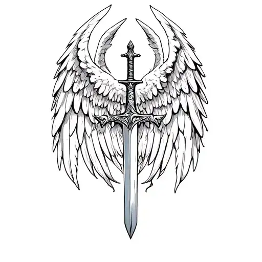 st michael sword one angel wing tattoo design idea