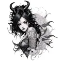 ahegao oni female tattoo design idea