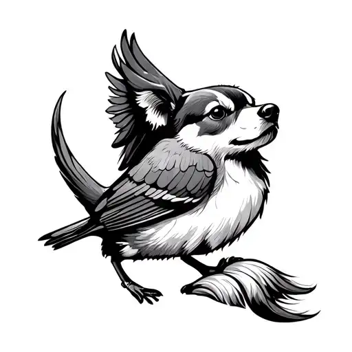 small bird and dog tattoo design idea