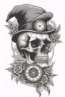 skull surrounded by a clock and compass design tattoo design idea