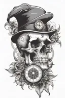 skull surrounded by a clock and compass design tattoo design idea