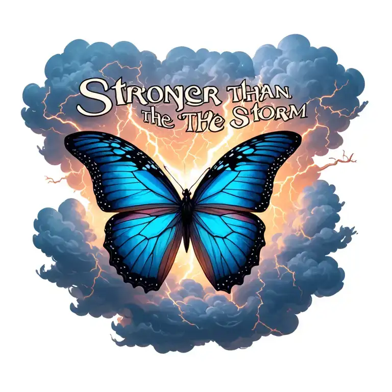 "Stronger than the storm" "Stronger than the storm" butterfly emerging from storm clouds forming the shape lightening tattoo design idea