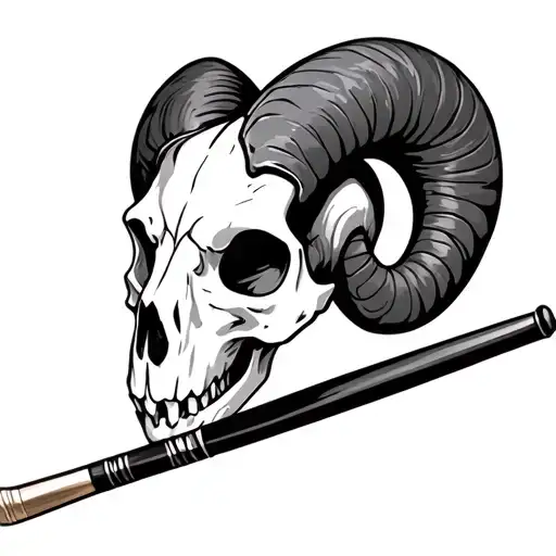 Ram skull billyard cue and stick tattoo design idea