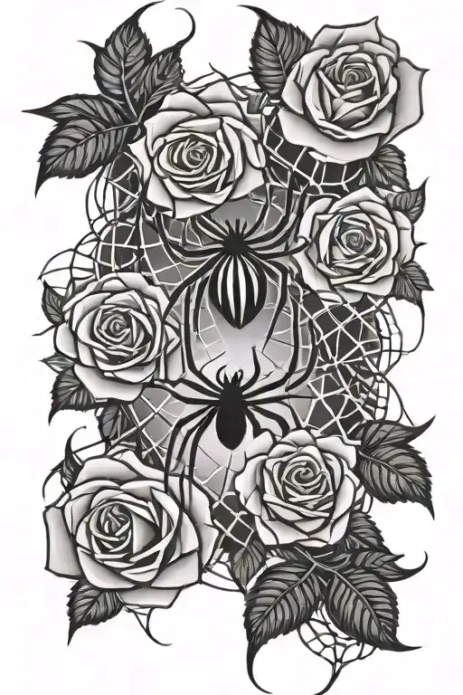 roses spider webs entwined tattoo design idea