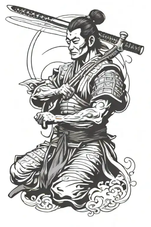 meditating samurai sword tattoo design idea