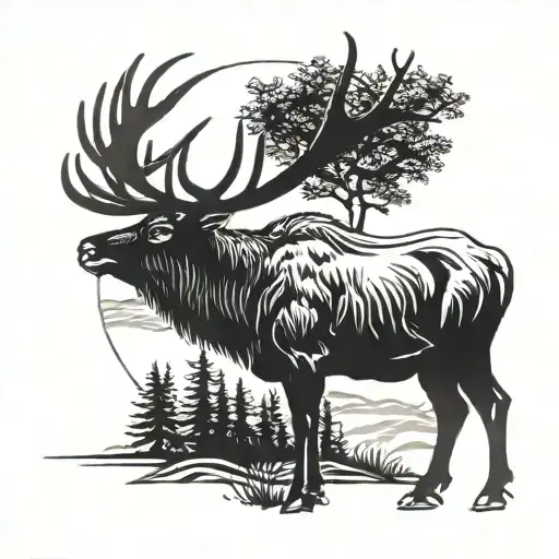 Combine a John Deere tractor with a majestic elk silhouette tattoo design idea