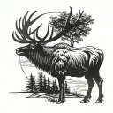 Combine a John Deere tractor with a majestic elk silhouette tattoo design idea