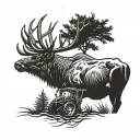 Combine a John Deere tractor with a majestic elk silhouette tattoo design idea