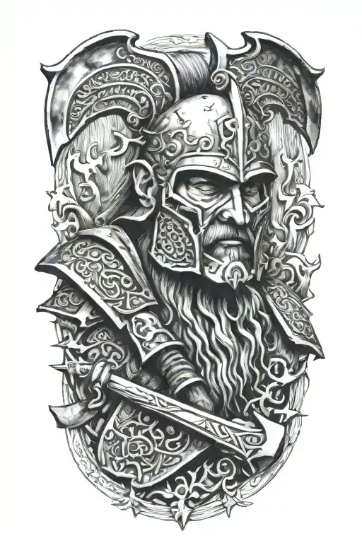 Germanic warrior welding axes tattoo design idea