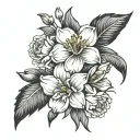 one carnation two daffodils  one daisy one rose three white lillie’s one marigold one narcissus tattoo design idea