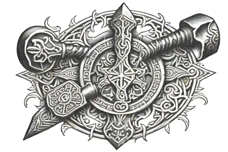 Thors hammer mandala design incorporating tattoo design idea