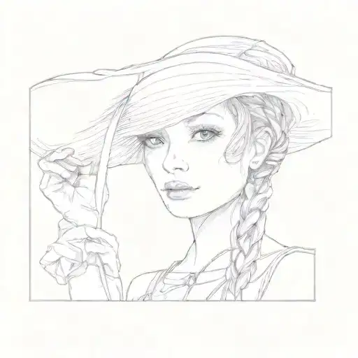 a woman in a straw hat tattoo design idea