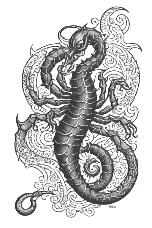 Scorpio tattoo that starts at the top of my chest and follows the top of my shoulders, finally ending with the tail at tattoo design idea