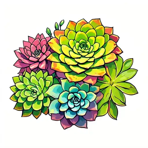 colorful succulents intertwined tattoo design idea