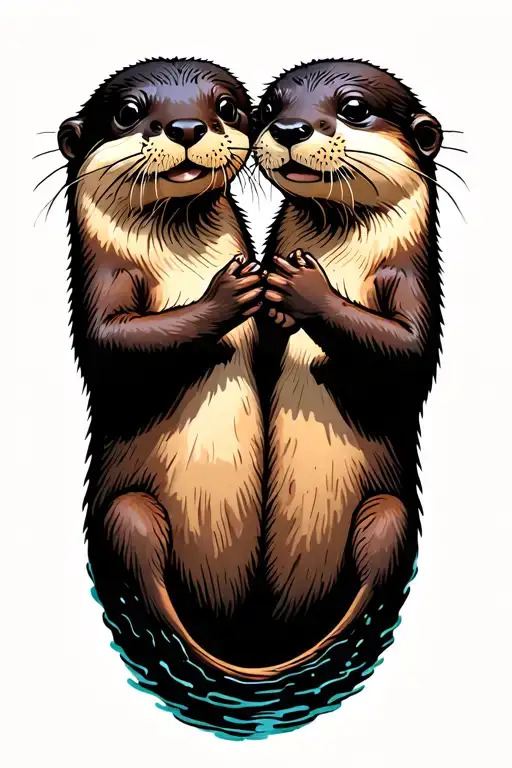 two otters holding hands floating on their back side tattoo design idea