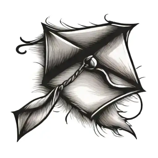 A small kite with an envelope tied to it. tattoo design idea