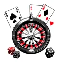 upper arm gambling themed roulette wheel with black jack and dice tattoo design idea