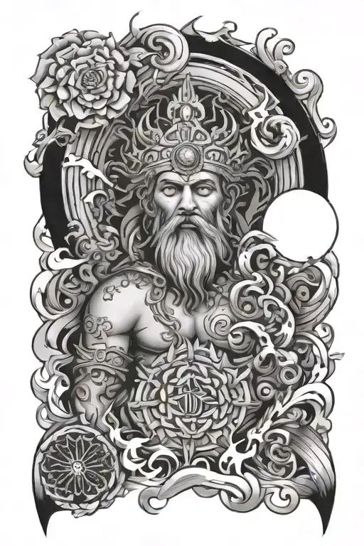 God healer surrounded by sacred tattoo design idea