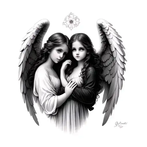 3 angel daughter holding tattoo design idea