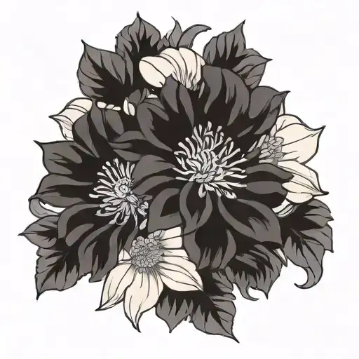 zinnia lavender cosmo bouquet tattoo design idea