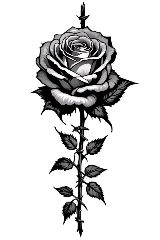barbed wire and rose intertwined tattoo design idea