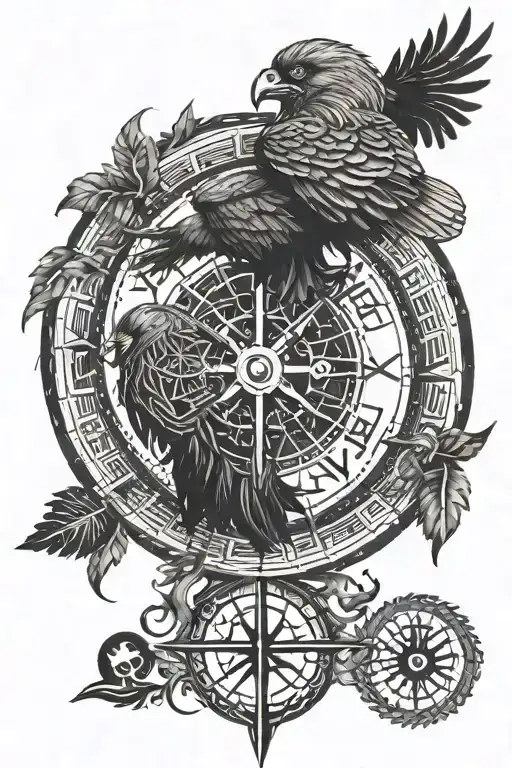 vegvisir with Odin and ravens Huginn and Muninn tattoo design idea