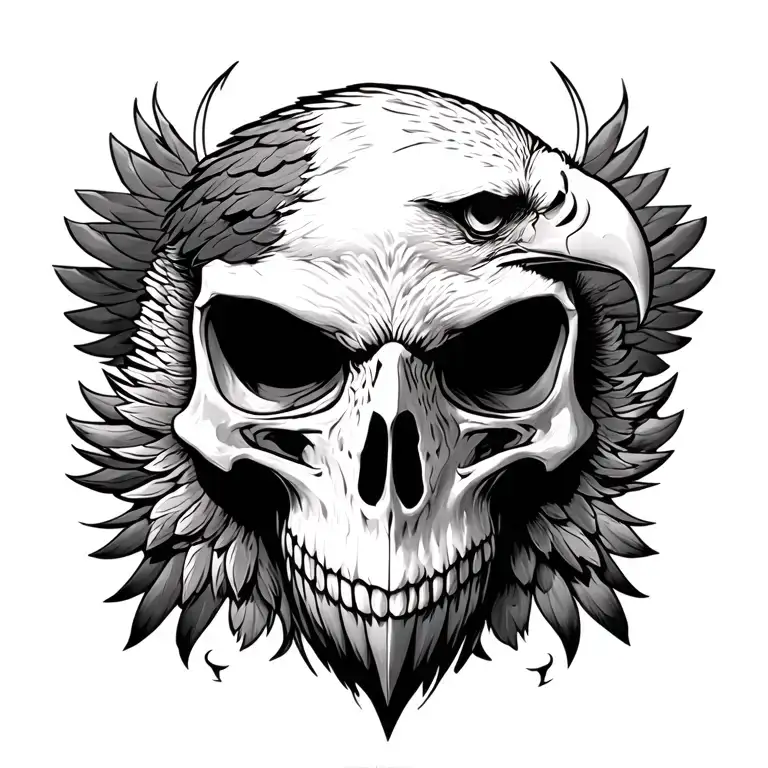 skull and eagle tattoo design idea