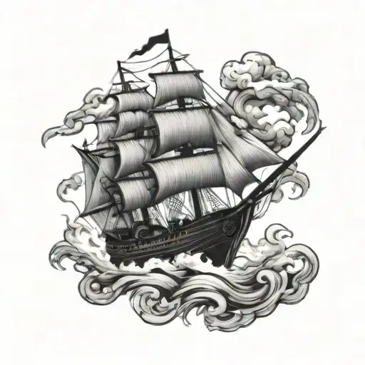 Clipper Ship Kraken rising Phoenix from fire tattoo design idea