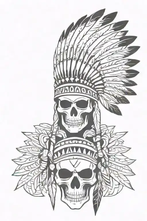 geometric Indian skull chief tattoo design idea