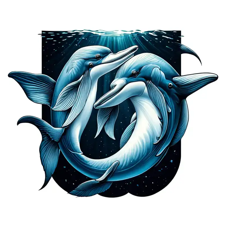 Two common dolphin, pisces star sign intertwined tattoo design idea