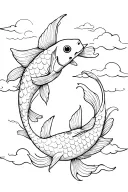 two koi fish swimming and clouds around tattoo design idea