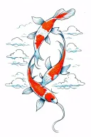 two koi fish swimming and clouds around tattoo design idea