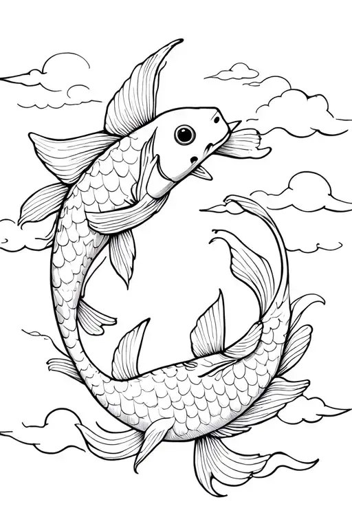 two koi fish swimming and clouds around tattoo design idea