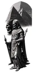 ancient pyramids from different cultures with the god of death from each culture standing next to it tattoo design idea