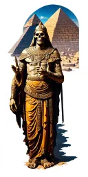 ancient pyramids from different cultures with the god of death from each culture standing next to it tattoo design idea