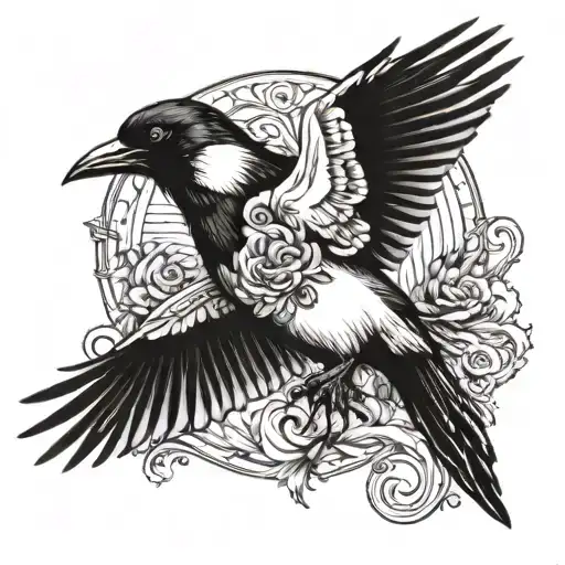 magpie with an angel flying tattoo design idea