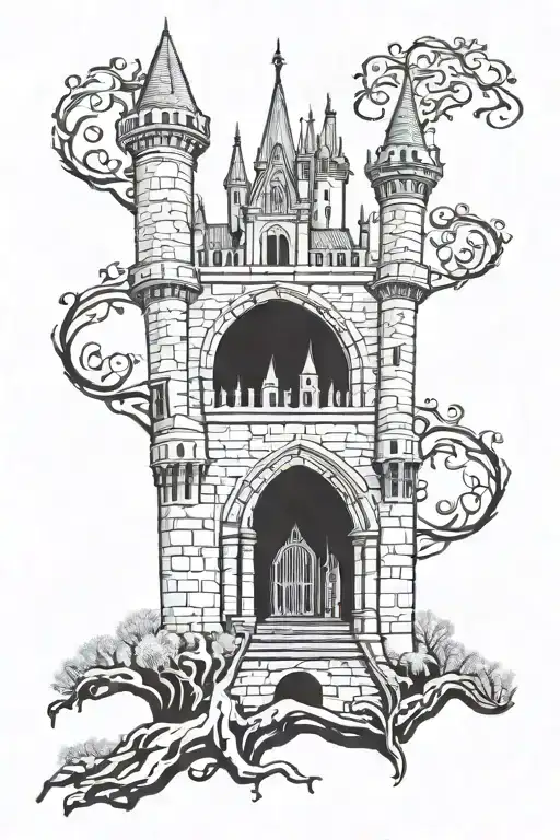 gothic castle tattoo design idea